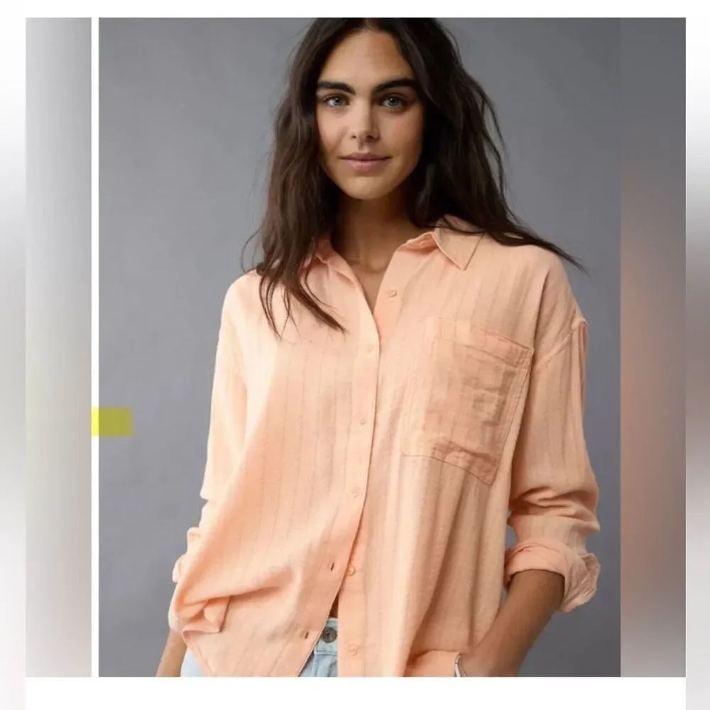 American Eagle Outfitters Light Peach Button-Down Shirt